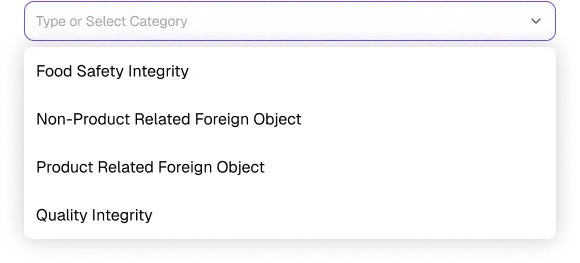 Complaint category selection screen from McDonald’s Quality Management