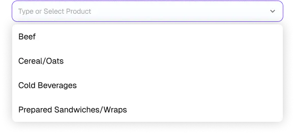 Product classification screen from McDonald’s Quality Management