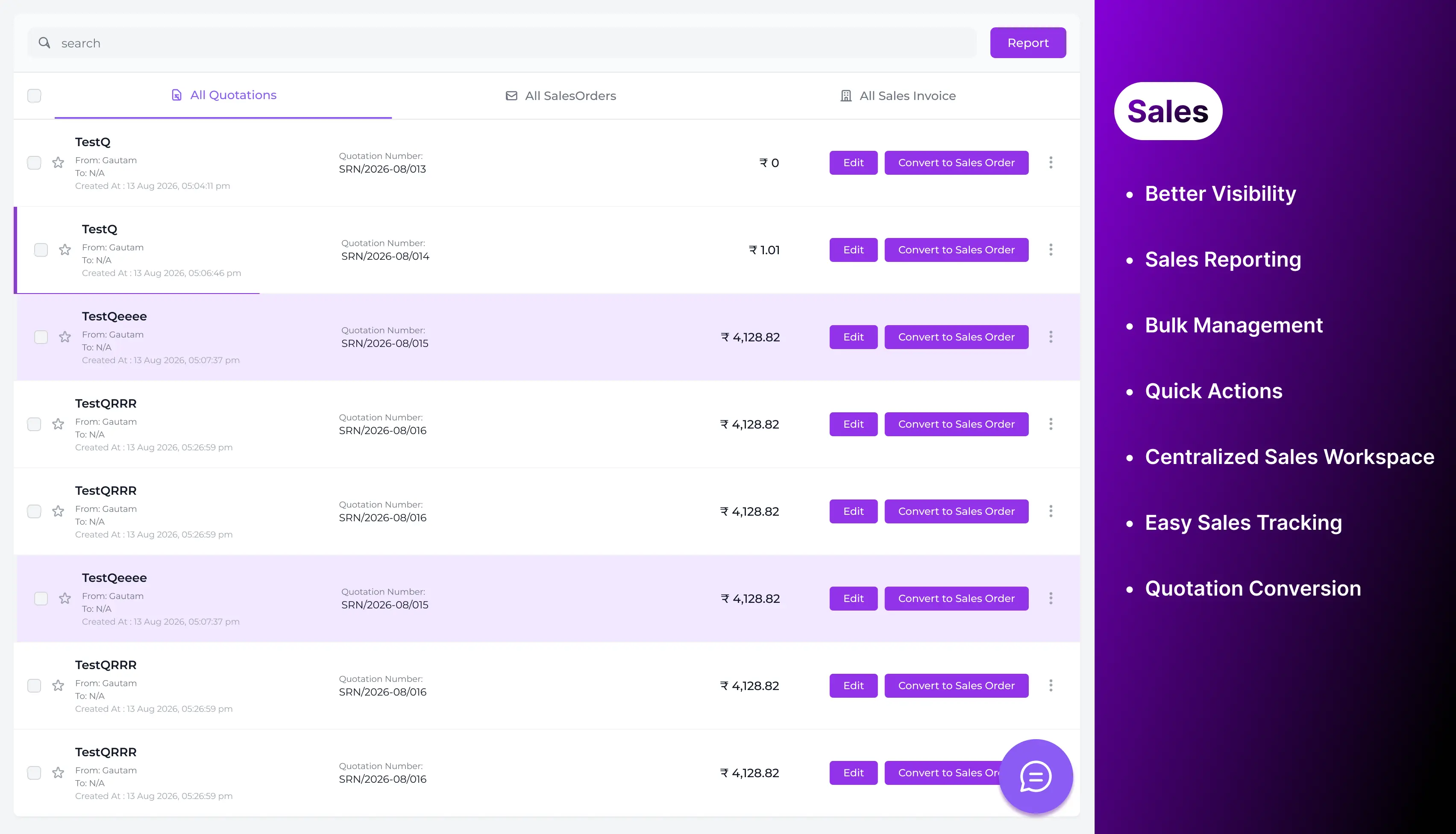 Sales workspace screen from SpacePe Business Banking